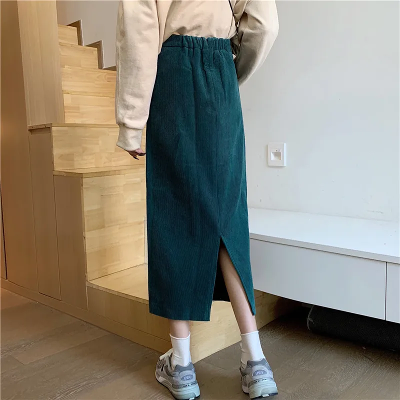 Женская Вельветовая юбка до щиколотки однотонная прямая с высокой талией