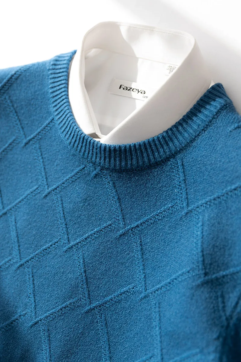 cashmere men's sweater 3XL thick autumn and winter diamond knit business pullover high quality increase solid color base | Мужская