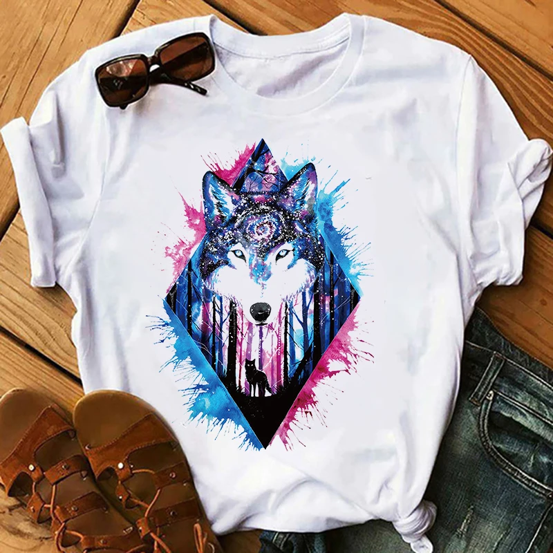 

Catoon Cool Wolf Fashion Summer Tee Shirts Women Cute Ladies Fashion Clothes Graphic Tshirt Top Lady Print Female Tee T-Shirt