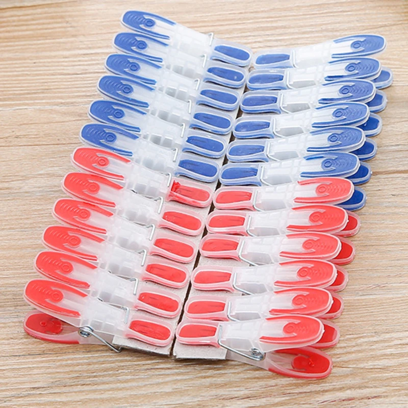 

24 PCS Red Blue Household Essentials Clothespins Non-slip Windproof Laundry Clips Photo Paper Clips For Underwear Socks Drying