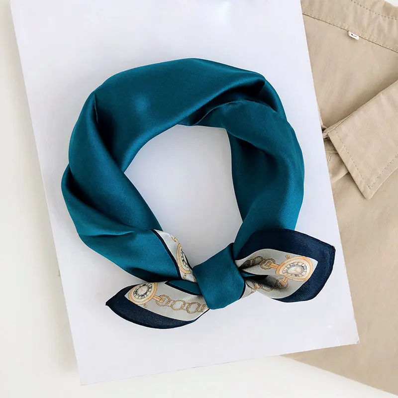 

2022 Brand 100% Pure Silk Scarf Women Neck Hair Fashion Foulard Square Small Headband Hijab Print Neckerchief Scarves Bandana