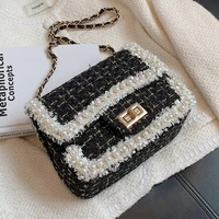 woolen crossbody messenger bag women shoulder bags luxury 2021 small party winter chain pearl beading handbags purses