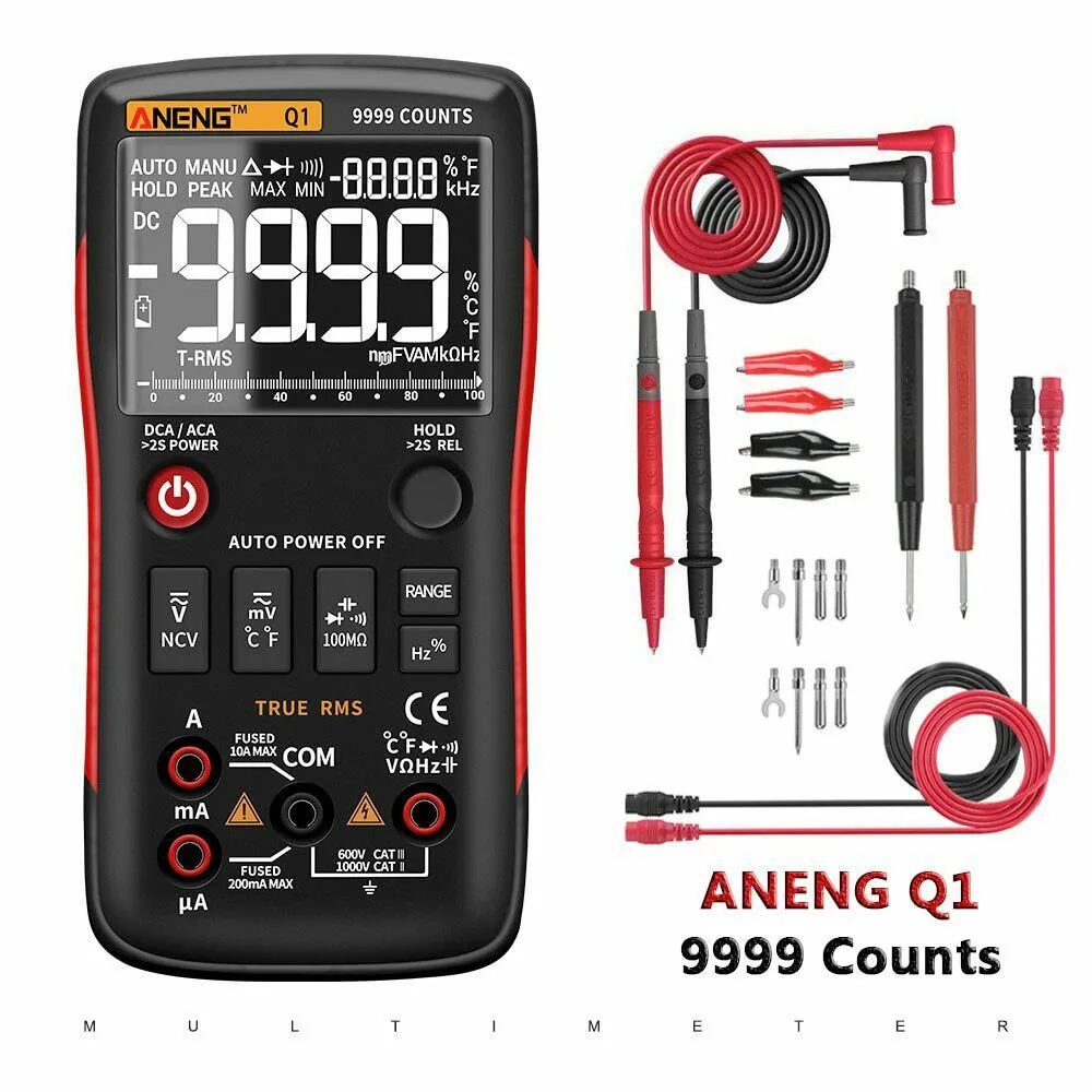 

Цифровой мультиметр ANENG Q1 кнопочный, с True RMS, 9999 отсчетов, Аналоговый тестер, гистограмма, амперметр напряжения постоянного и переменного ток...