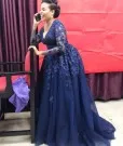Плюс размер Арабский мусульманский синий шар с длинным рукавом вечернее платье для выпускного элегантное женское вечернее платье