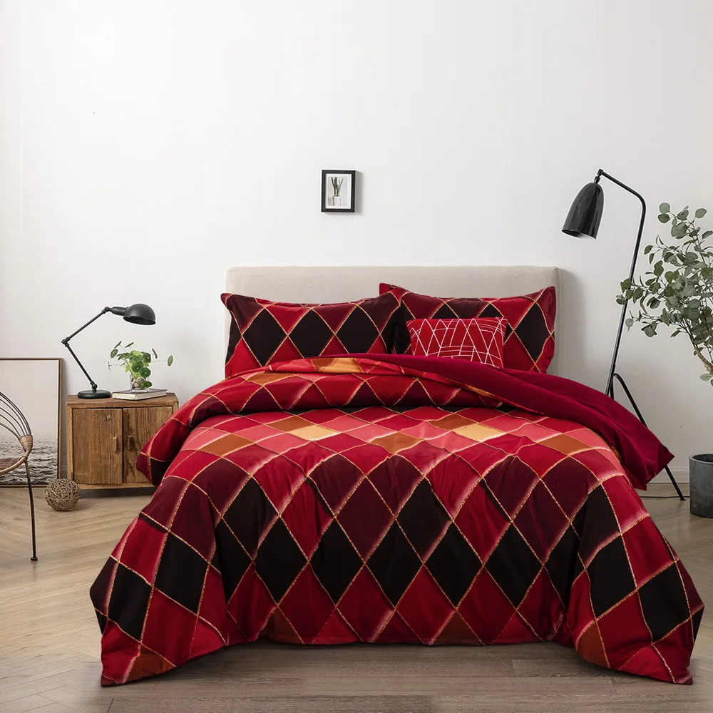 

6 Colors Gold line Diamond Pattern Bedding Set 2/3Pcs Comforter Cover with Pillowcase US/AU/UK 11 Size(no Filling)