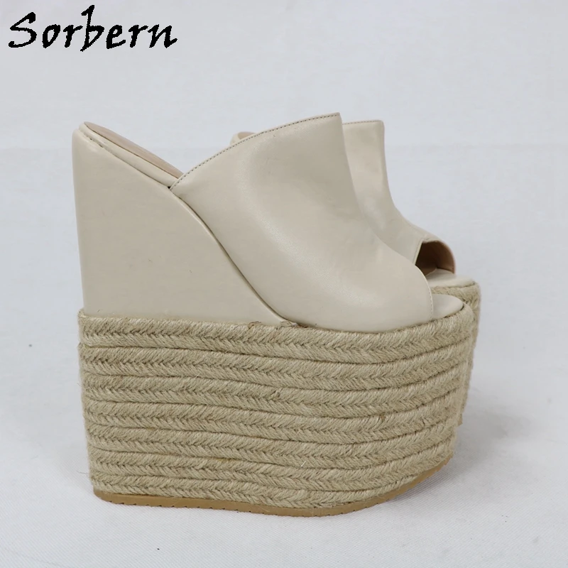 Sorbern Cream Women Sandals Slip On Rope Platform Wedges High Heel Open Toe Custom 15-30Cm Extreme Shoes For | Обувь