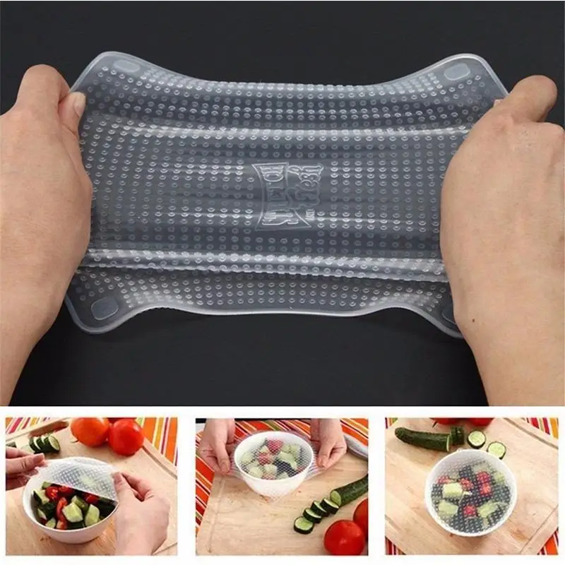 4 pieces Silicone Stretch Lids Reusable Airtight Food Wrap Covers Keep Cool Seal Bowl Blanket Kitchen Cookware | Дом и сад