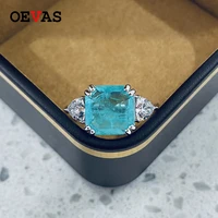 oevas 100 925 sterling silver 1010mm paraiba tourmaline rings for women sparkling high carbon diamond party fine jewelry gifts
