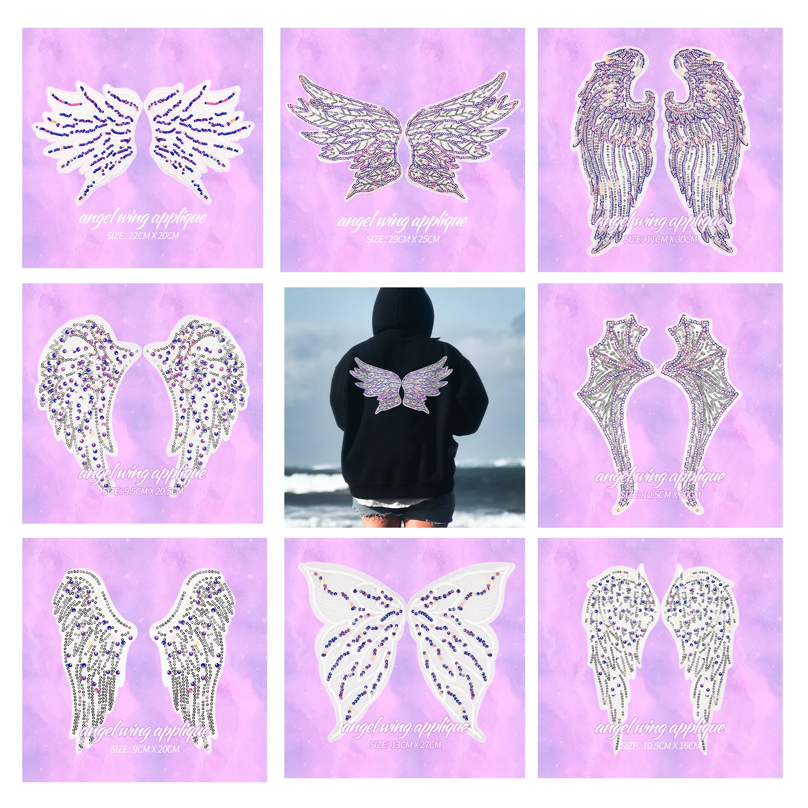 

2PCS Sequin Angel Wing Applique Sewing Butterfly Fabric Patch DIY Craft Decoration for Clothing Denim Jacket