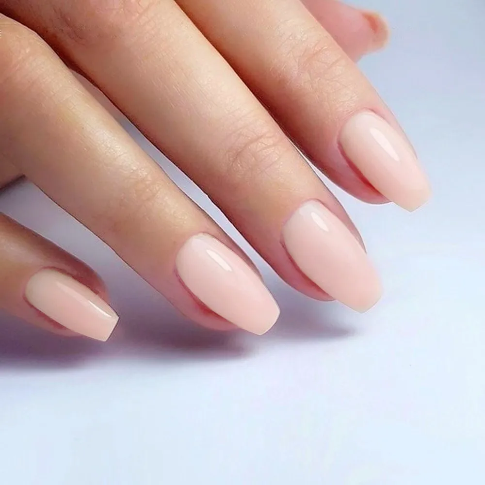 

24Pcs Shiny Natural Ballerina Coffin False Nails Short Artificial Fake Nails For Designs Full Cover Finger Tips Manicure Tool