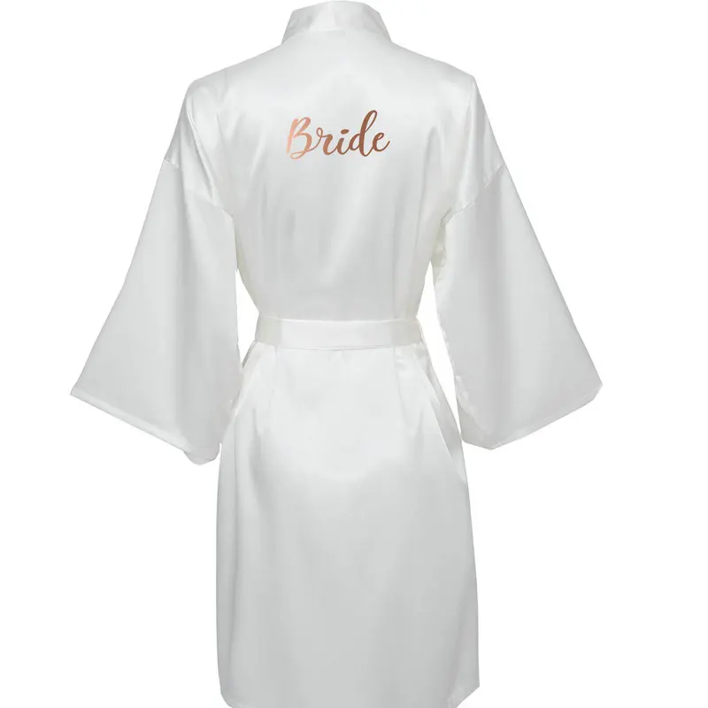 White Bride YUXINBRIDAL, новинка, халаты для подружки невесты, халаты для невесты, мятный Атласный халат, халаты для подружки невесты, свадебные платья белого цвета с золотым принтом - Цвет: White Bride