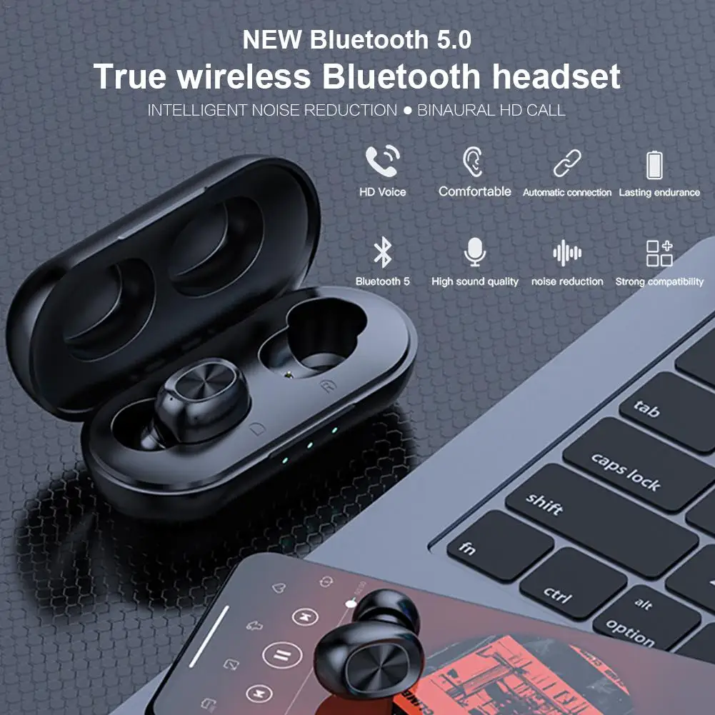 TWS наушники 5D Беспроводные с поддержкой Bluetooth 5 0 и сенсорным управлением 300 мА