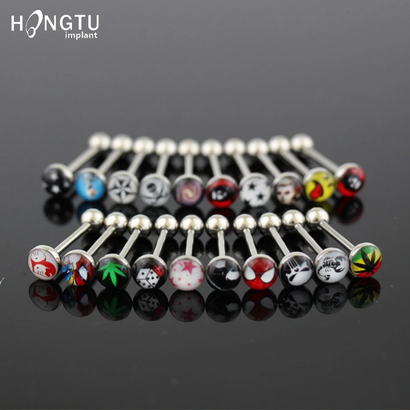 Hongtu хит продаж 14 г языковые кольца различные логотипы язык череп звезда логотип