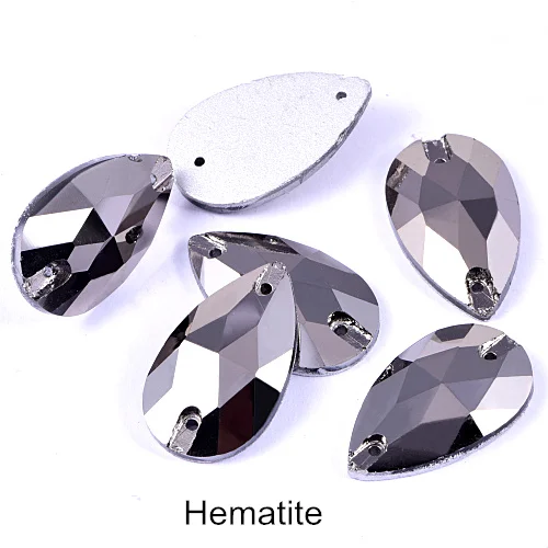 Hematite 6 размеров стеклянная Каплевидная форма пришить на Стразы Красочные пришивные камни с плоским основанием одежда для одежды Ювелирные изделия для одежды B1286 - Цвет: Hematite
