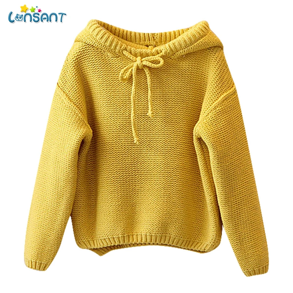 Детский вязаный свитер LONSANT зимний джемпер с капюшоном для маленьких девочек