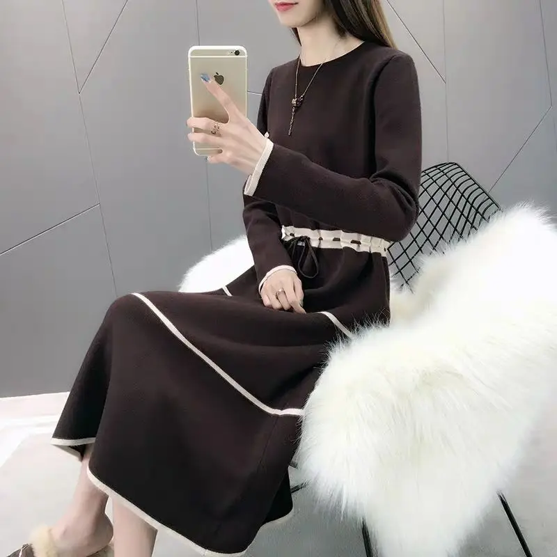 Новинка 2020 женское платье-свитер выше колена женская осенняя и зимняя одежда