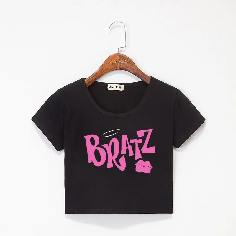

Bratz Rock Angelz Crop Top Exposed Navel T-Shirt Oversize O-neck Tops Women Funny Tshirt
