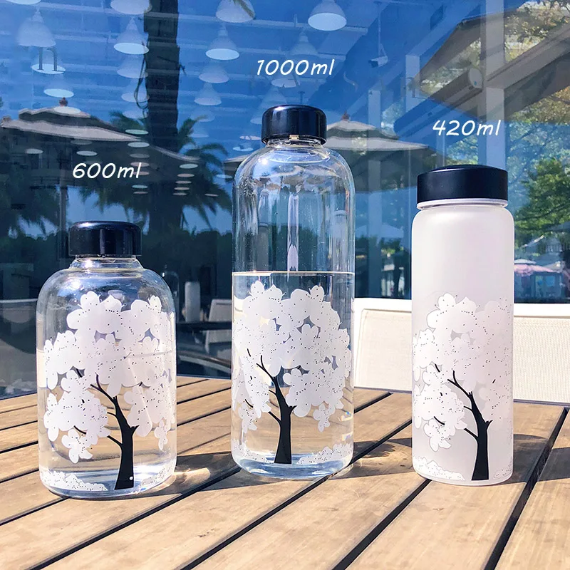 420/600/1000 мл новая стеклянная бутылка для воды с градиентом вишни Милая Модная