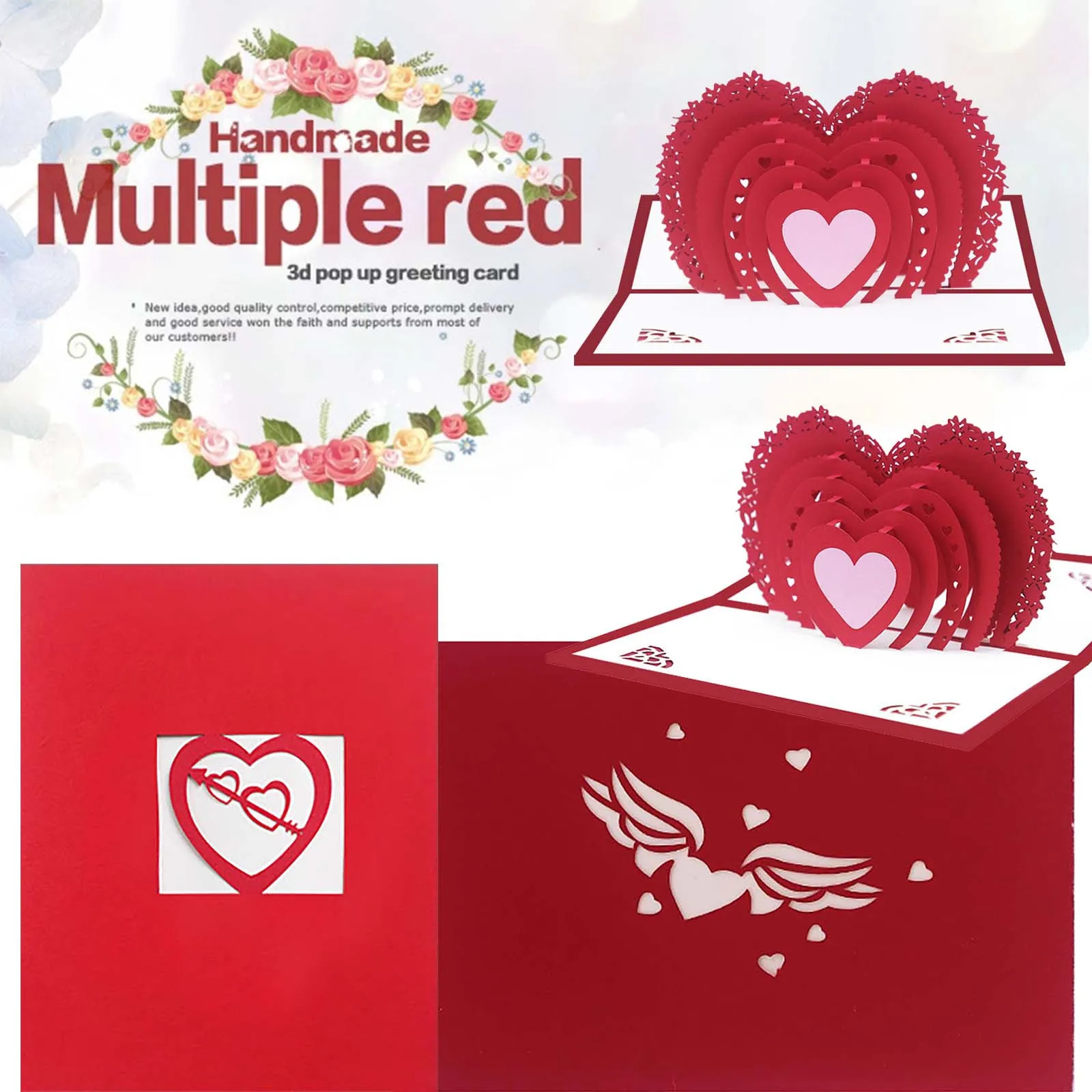Выдвижная открытка на день Св. Валентина 3D из бумаги с вырезами в форме сердца