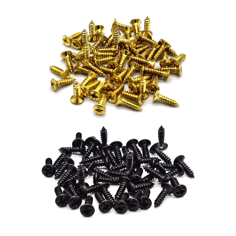

200 Pcs Guitar & Bass Pickguard Screws For Strat & Tele,Gold & Black