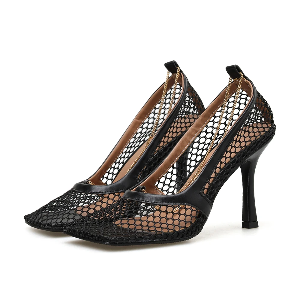 

2020 Sexy Women Pumps Mesh High Heels Comfort Women Shoes Stiletto Party Shoes Summer Women Sandals Square Toe Ladies Shoes