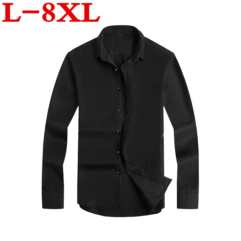 

plus 8XL Men Shirt new Brand Large size Long Sleeve Casual Plaid Slim Fit Black Male Lapel Dress Shirts