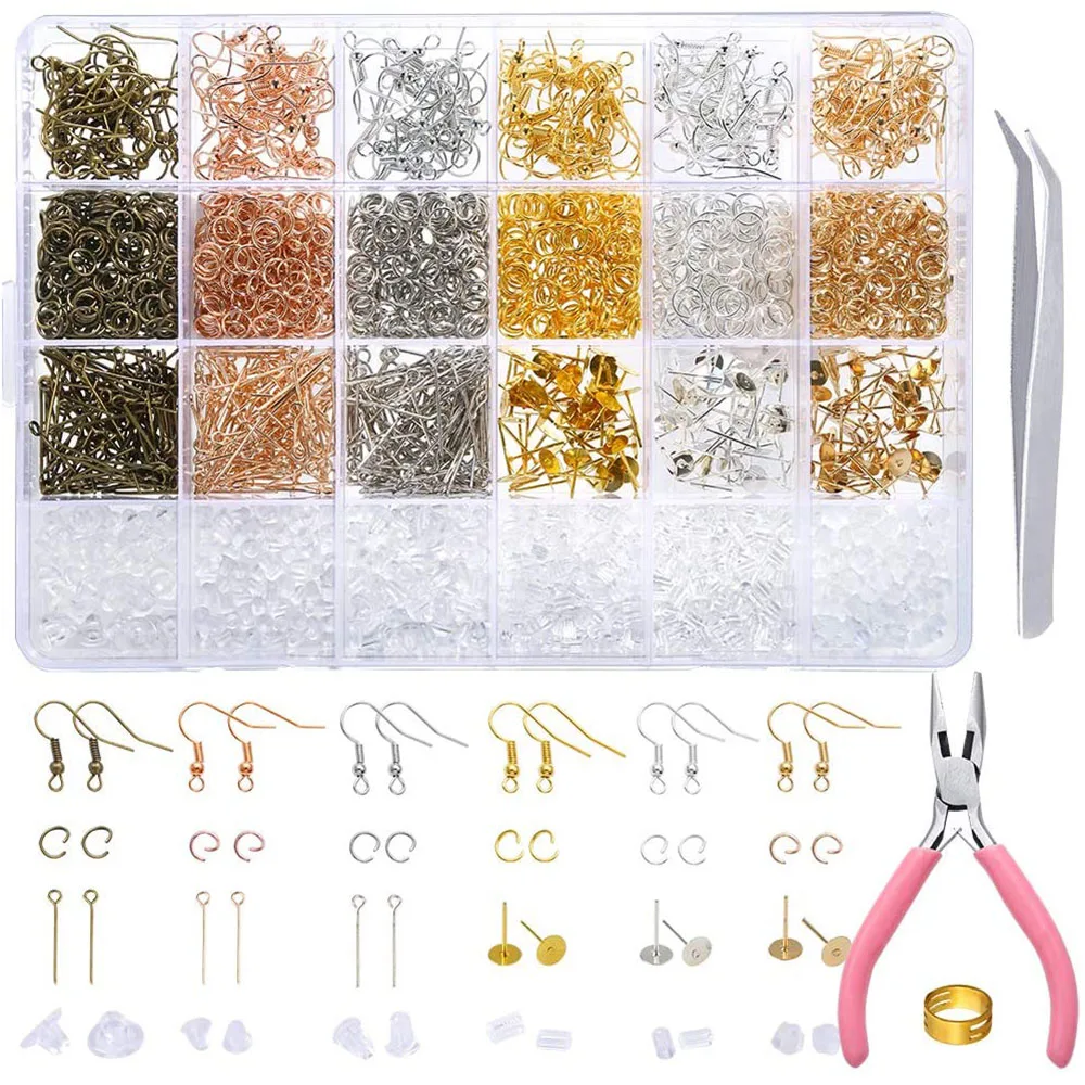 

Earring Making Supplies Kit with Earring Hooks,Jump Rings,Earring Post,Tweezers,Jump Ring Opener for Earrings Making & Repairing