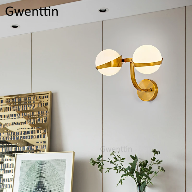 Скандинавские золотые Настенные светильники стеклянный шар бра Led Зеркальный
