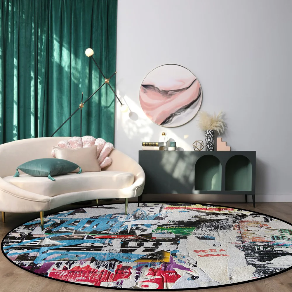 Уличный винтажный круглый детский коврик с изображением старой газеты и