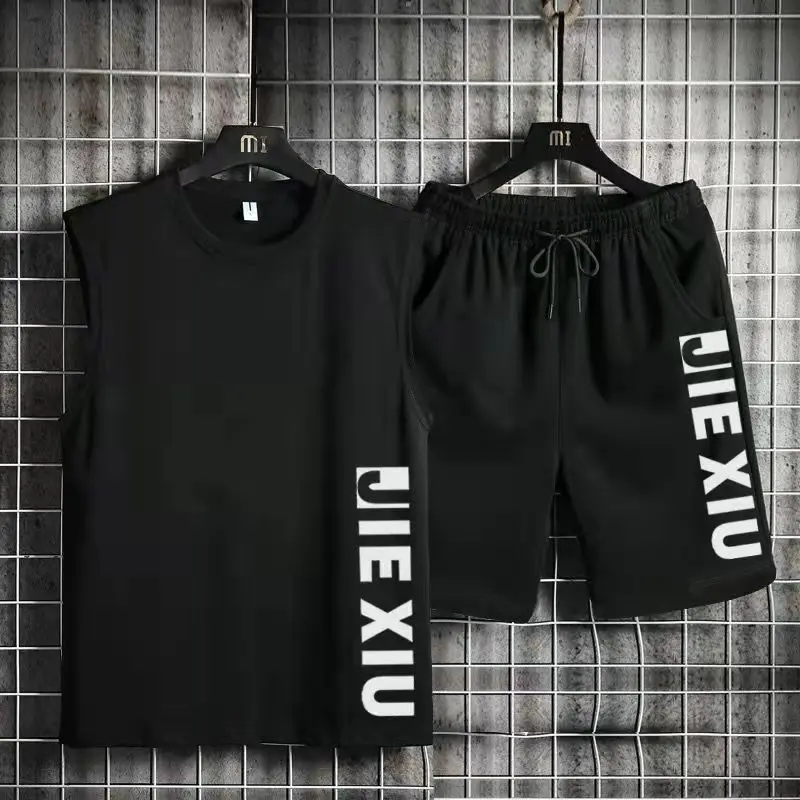 Новый летний мужской жилет безрукавка пятиконечные брюки костюм из двух