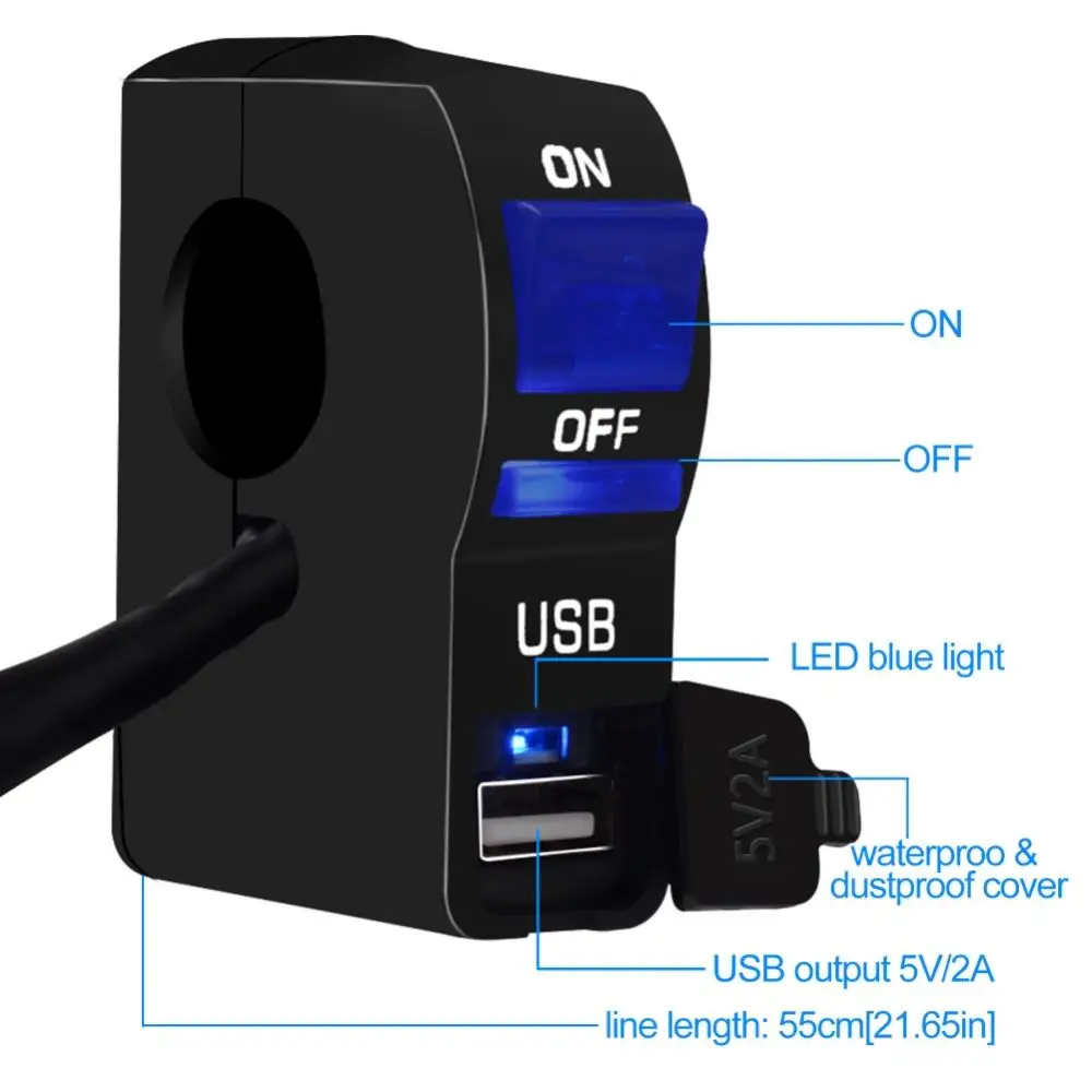 

45% Hot Sales!!! Motorcycle Headlight Transparent Switch 12V Indicator Light Single Charging Port