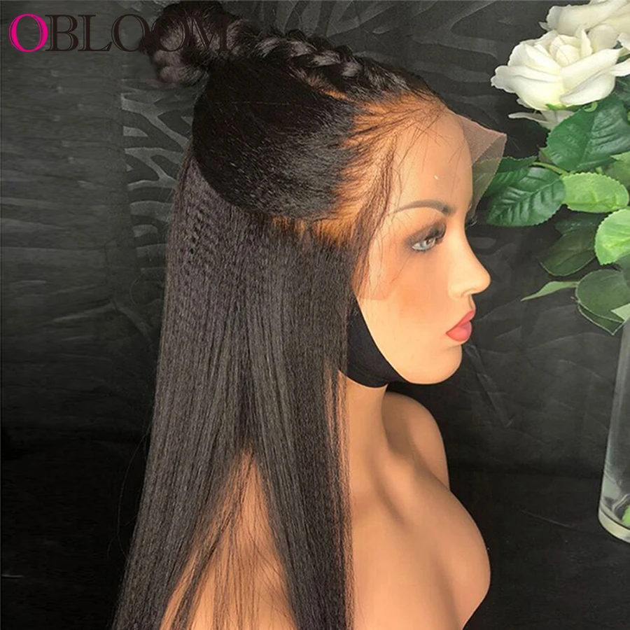 

32 34in Kinky Straight Wig 250% Lace Front Wig Human Hair Wigs Pre plucked Bleached Knots Wigs For Women Brazilian Hair Wigs