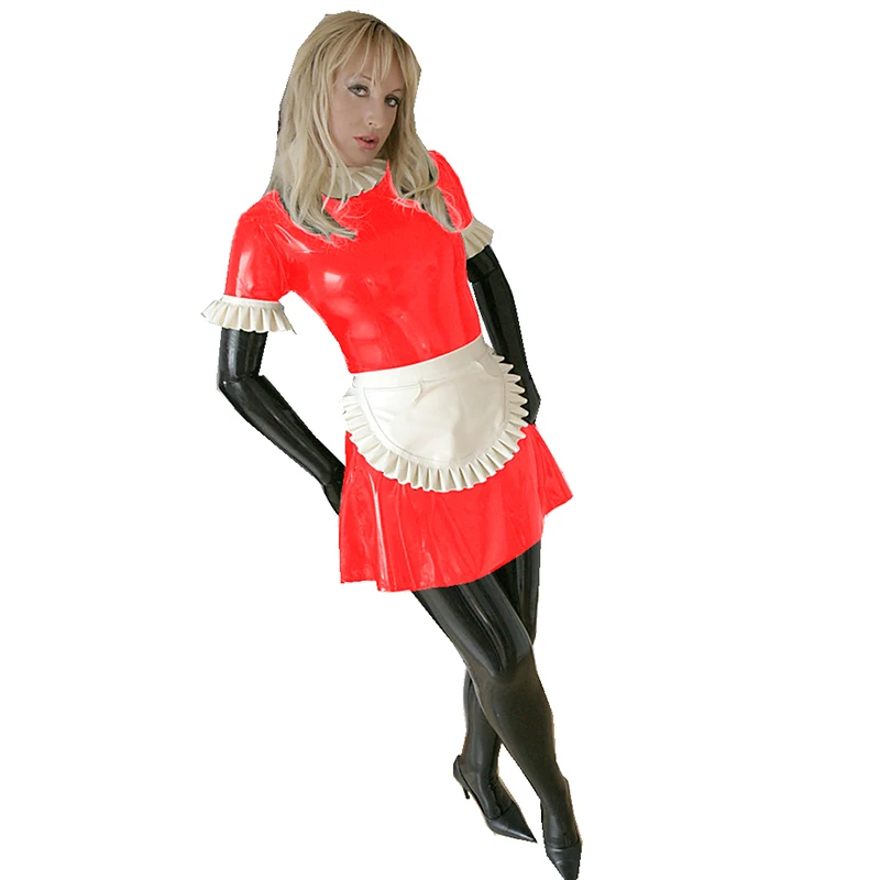 Платье французской горничной из ПВХ закрывающаяся униформа Костюм официантки