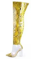 Gold Sinsaut/Женская обувь; пикантные бархатные сапоги из ПВХ, прозрачного и клетчатого материала; женские ботфорты выше колена на прозрачном каблуке с круглым носком - Цвет: Gold