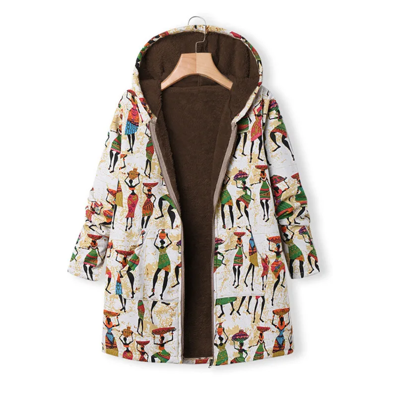 

2022 новое зимнее пальто с капюшоном плюс бархатная свободная теплая хлопковая куртка с принтом женская верхняя одежда Manteau Femme Qm *