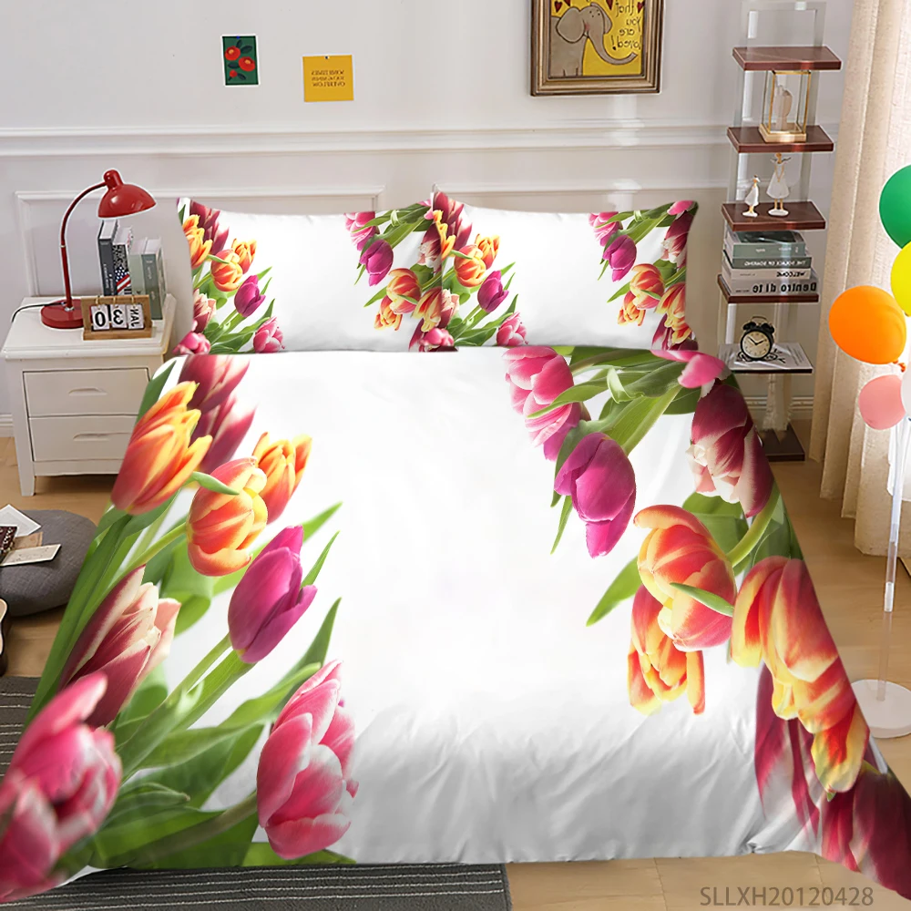 

Home Textile 3D Bedding Set Colourful Tulips Queen King Full Double Creative Bed Gift Bedroom Decoration 2/3 Pcs Dropship