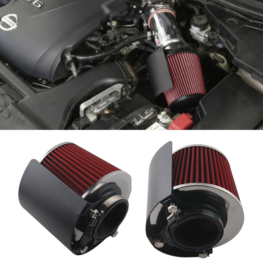 

Universal red blue gary black auto Air Intake system high flow Cone Cold Air filter Mushroom head+heatshield cover