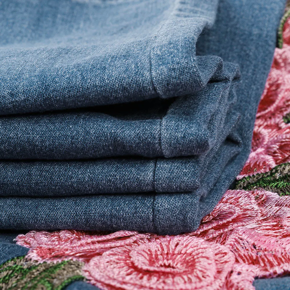 Женские джинсы с цветочной вышивкой SAGACE эластичные узкие высокой талией и