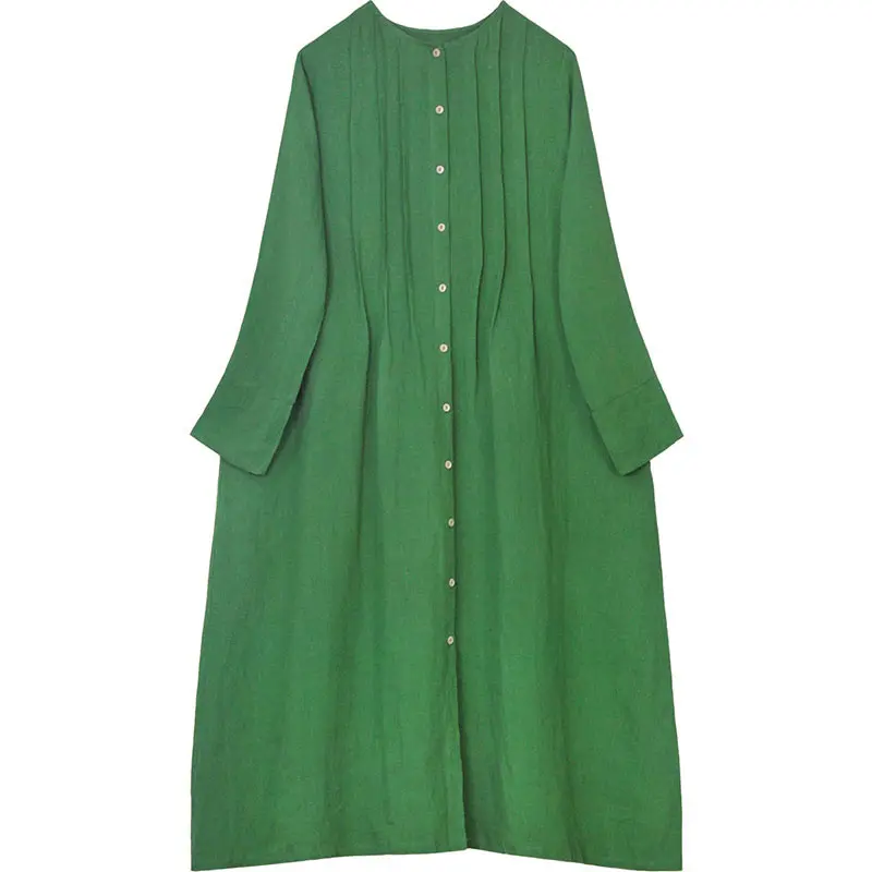 

XITAO Plus Size Pleated Green Dress Women Clothes 2021 Spring New Fashion Elegant Pullover Long Sleeve Dresses Casual ZY5587