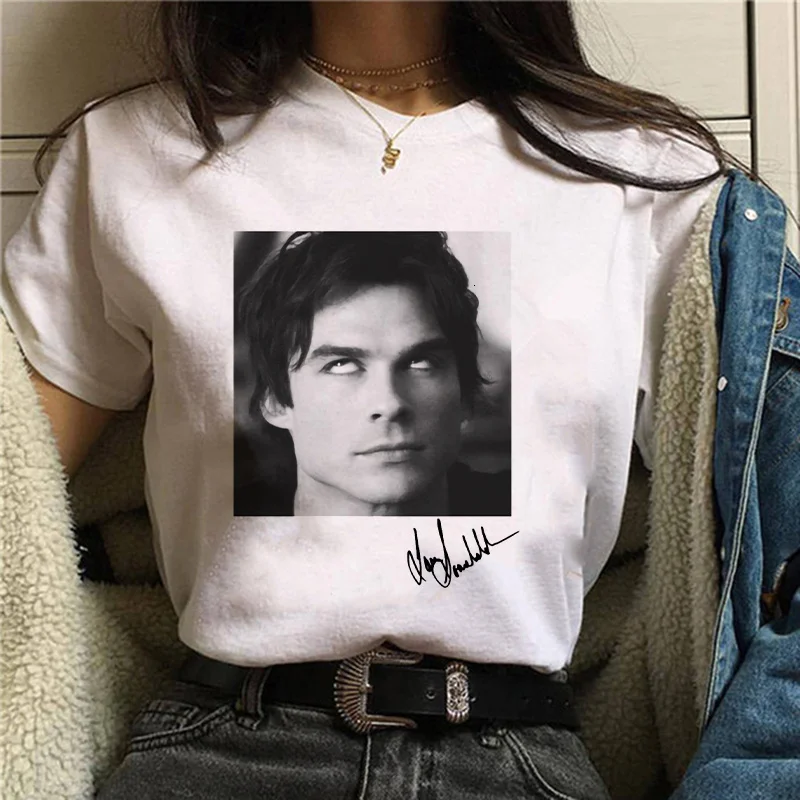 

Damon salvatore the vampire diaries Chronicles vampiricas t-shirt tshirt Women T shirt 90s Cool Women T-shirt Streetwear Tops