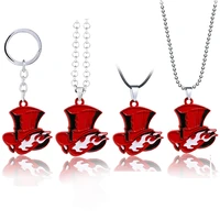 game persona 5 p5 keychains cosplay take your heart logo red hat pendant keyring car key chain chains choker necklace men women