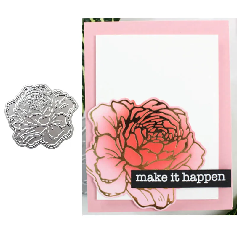 Пион Горячие фольги пластины серебро металлические режущие штампы DIY Фото