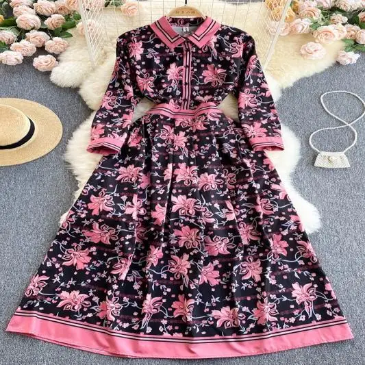 

Elegant Floral Long Sleeve Shirt Dress 2021 Spring Autumn Women's Single Breasted Office Wear Dress Ladies Streetwear Vestidos