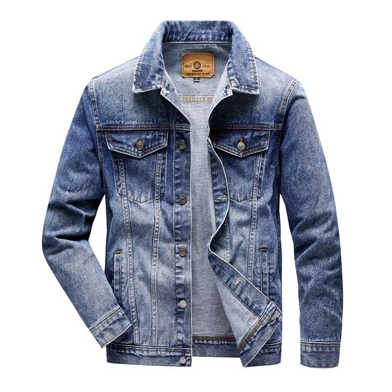 

Mcikkny Men Spring Autumn Denim Jackets Loose Washed Blue Jeans Coats Size M-4XL Multi Pockets