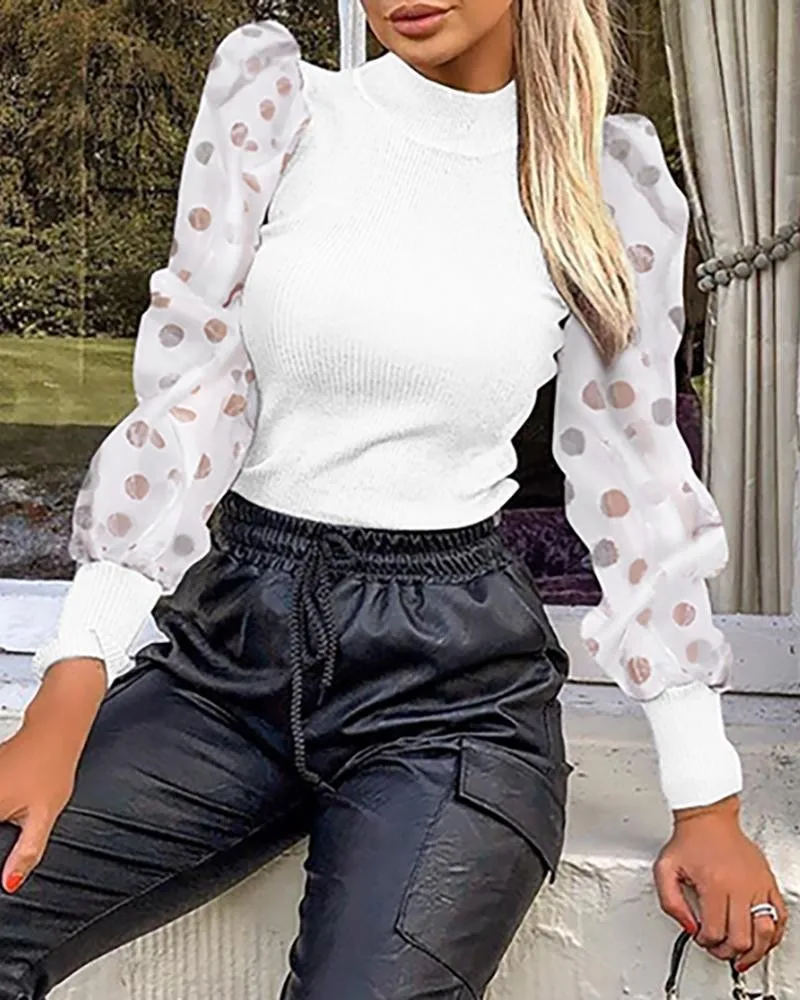 

New 2020 Women Ladies Mesh Sleeve Tops Pullover Sweater Blouse Casual Jumpsuit Tops