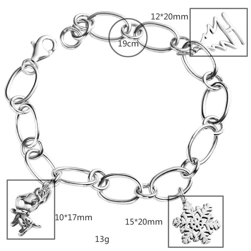 Flyleaf Лось Снежинка Рождественская елка реальные 925 Стерлинговое Серебро Браслеты