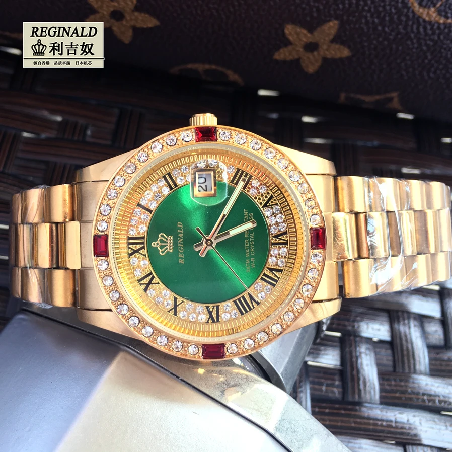 Часы наручные мужские кварцевые золотистые со стразами 36 мм|Кварцевые часы| |