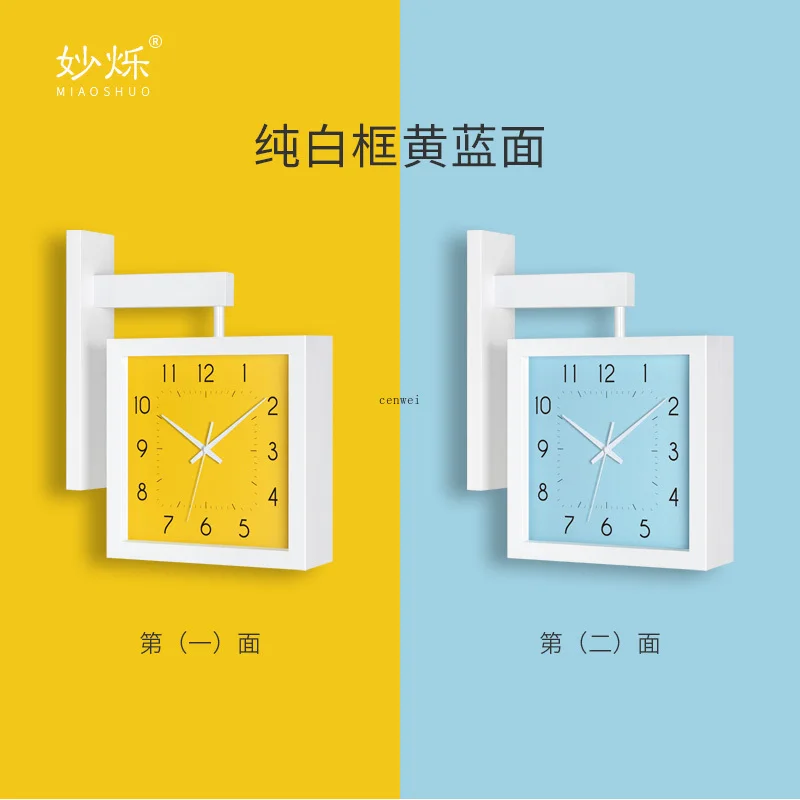 Nordic Double Faced Wall Clock Wood Living Room Square Modern Creative Watches Home Decor Silent Bedroom Horloge Gift FZ717 | Дом и сад