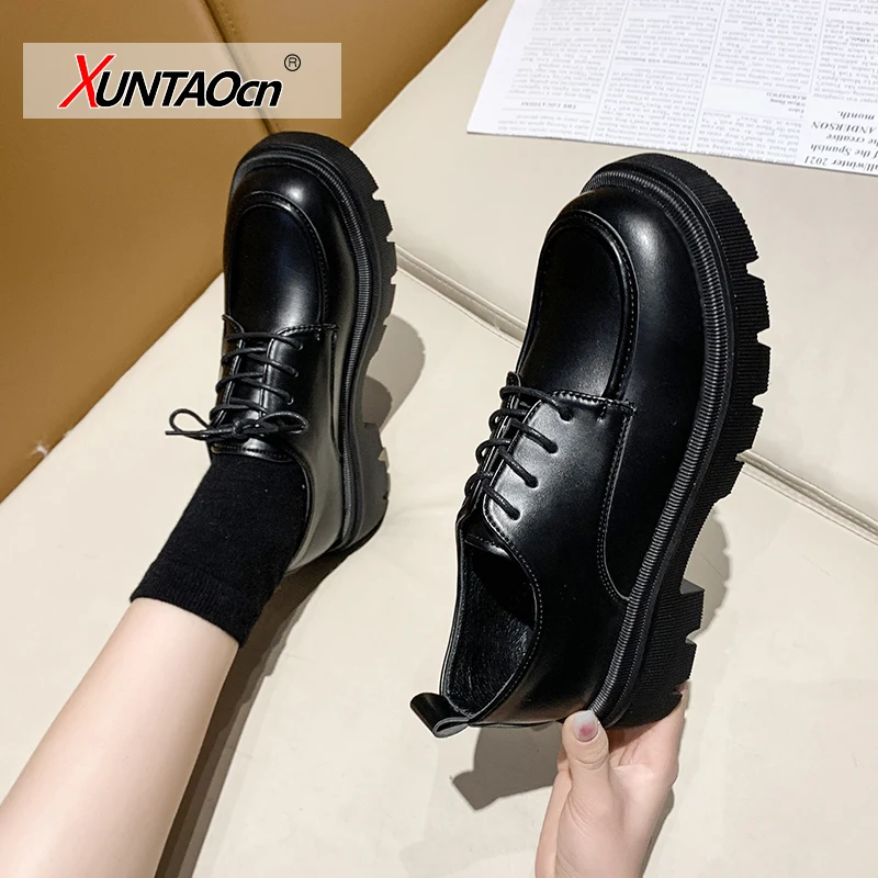 

Black Brown Vintage Flats Shoes Women 2022 Spring Summer Fashion Comfortable Lace Up Platform Oxford Loafers Casual Boat Shoes