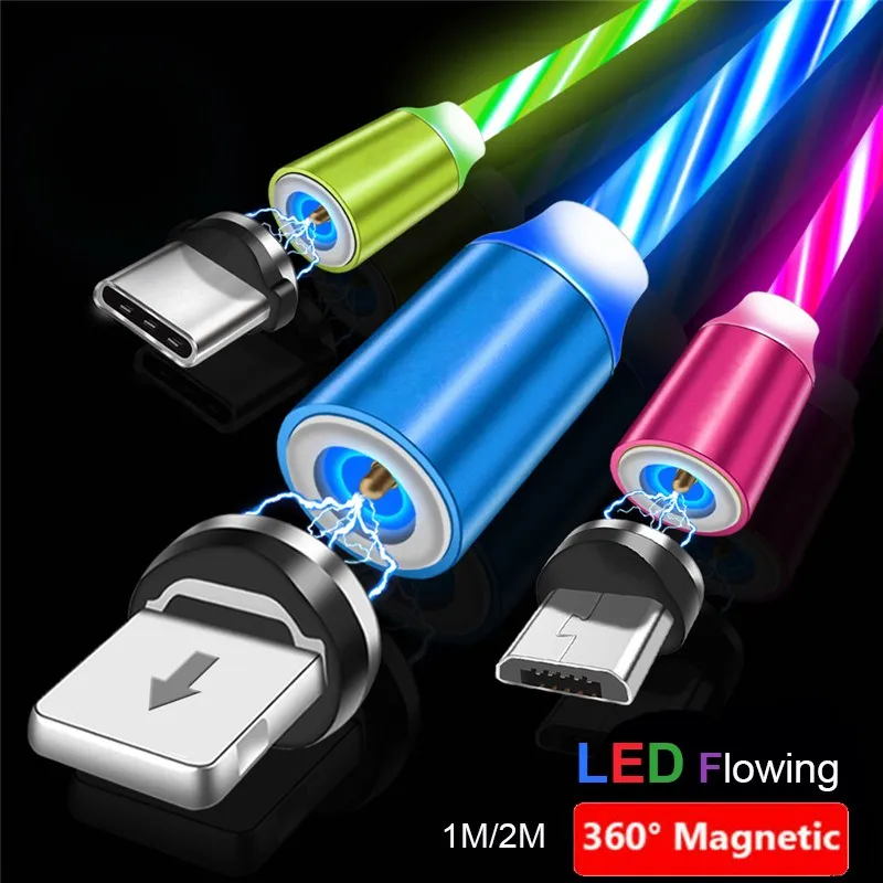 360 ° светодиодный магнитный кабель для быстрой зарядки type C Micro USB зарядное